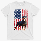 American Flag Rottweiler Dog Lover Funny 4th Of July Dog T-Shirt - White