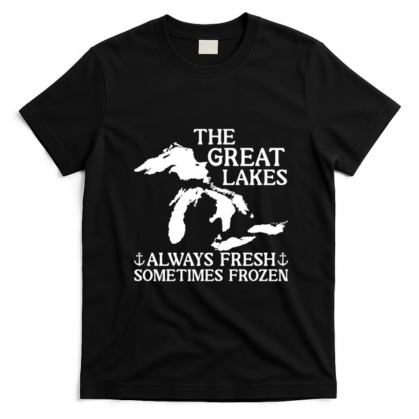 Always Fresh Sometimes Frozen Great Lakes Michigan T-Shirt - Black