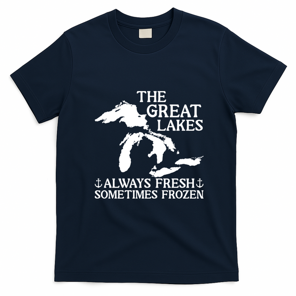Always Fresh Sometimes Frozen Great Lakes Michigan T-Shirt - Navy Blue