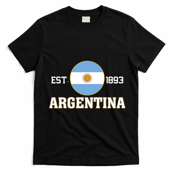 Argentina Flag Sun Emblem Soccer Fans Est 1893 T-Shirt - Black