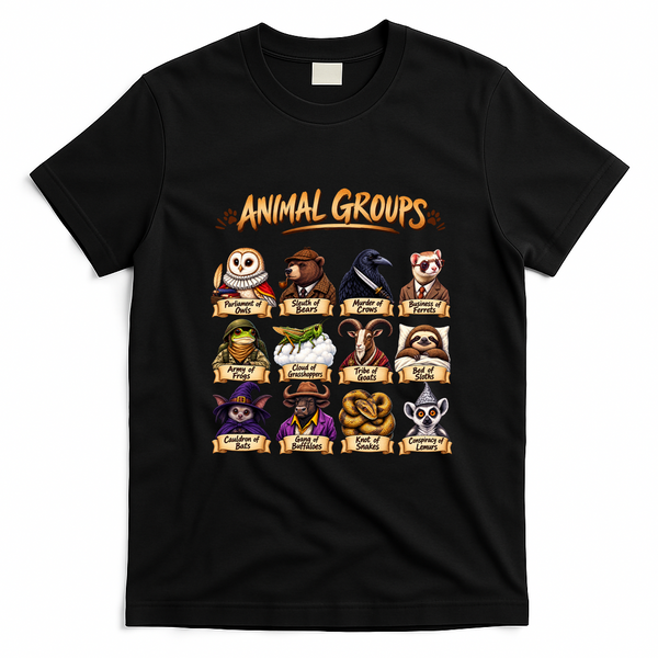 Animal Groups Unveiled Educational Wildlife T-Shirt - Black