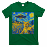 Alien Invasion Starry Night Cool Cat Lovers Gift Idea T-Shirt - Green