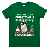 All I Want For Christmas Is French Bulldog Dog Xmas Funny Gift T-Shirt - Irish Green