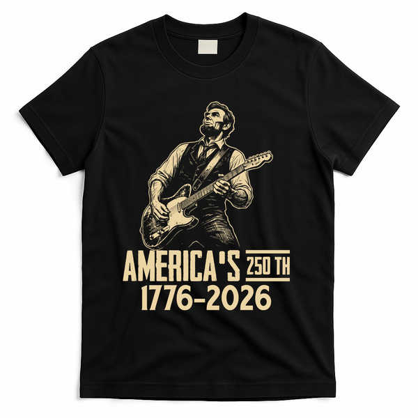 Abraham Lincoln Rcoks Guitar 4th July 250th Anniversary T-Shirt - Black