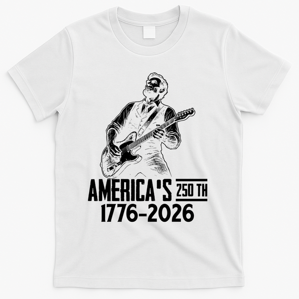 Abraham Lincoln Rcoks Guitar 4th July 250th Anniversary T-Shirt - White