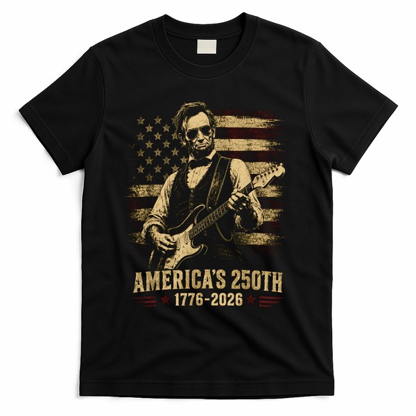 Abraham Lincoln Rocking Out for America's 250th Celebration T-Shirt - Black