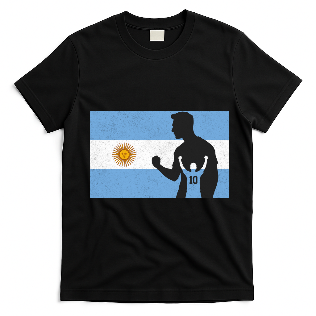 Argentina Number 10 Flag Soccer Player T-Shirt - Black