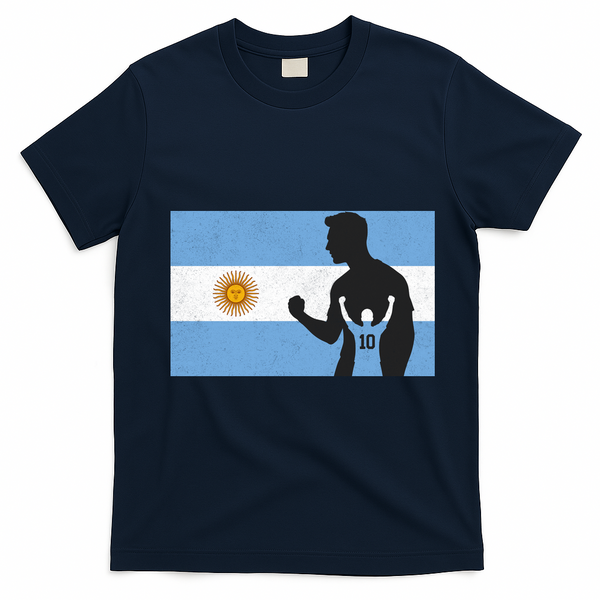 Argentina Number 10 Flag Soccer Player T-Shirt - Navy Blue