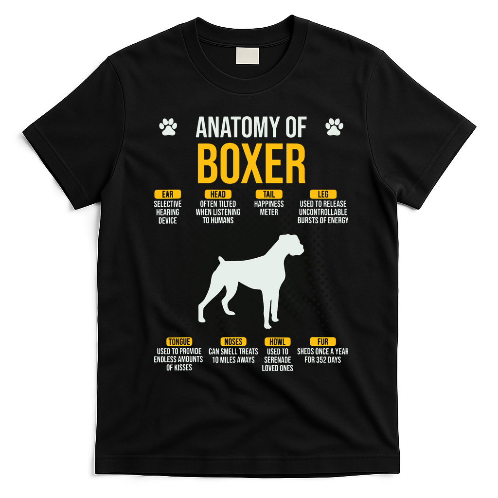 Anatomy Of Boxer Dog Lover Funny T-Shirt - Black