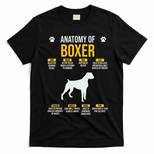Anatomy Of Boxer Dog Lover Funny T-Shirt - Black