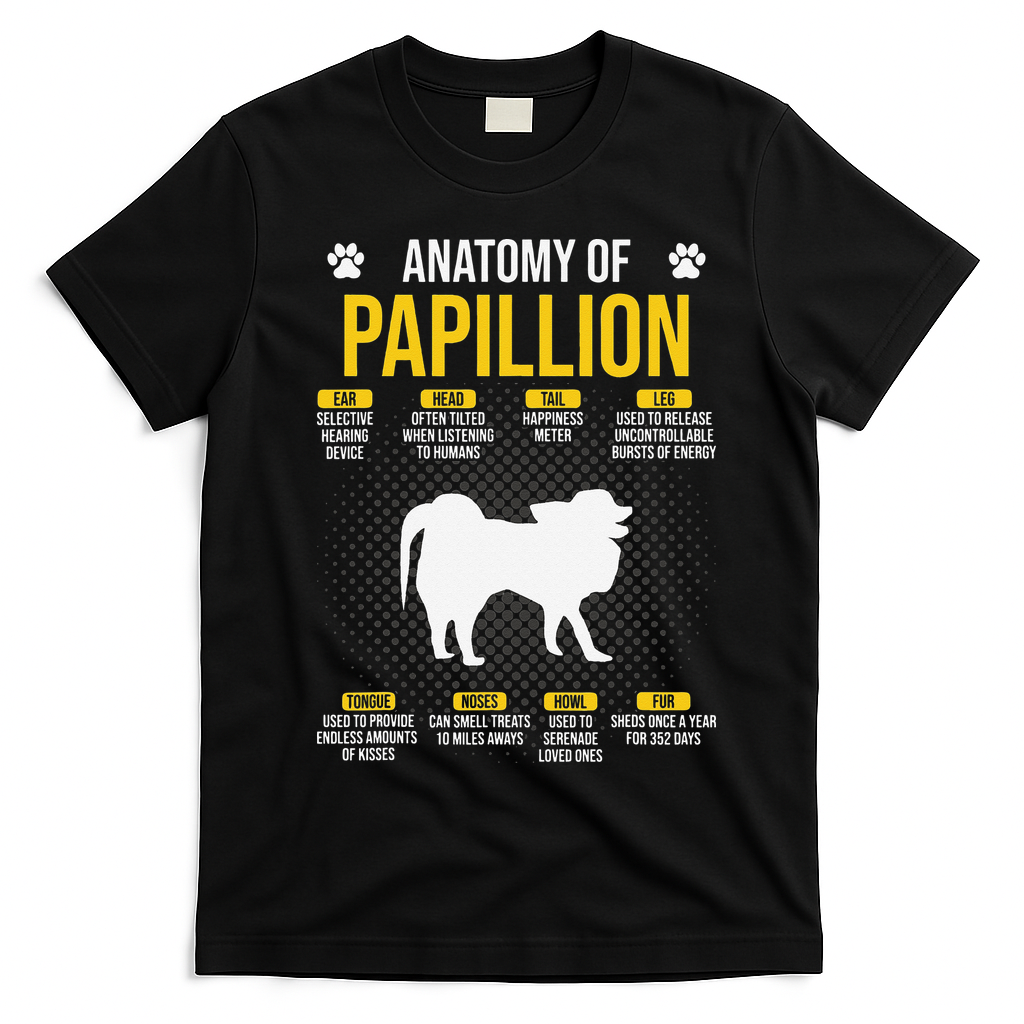 Anatomy Of Papillion Dog Lover T-Shirt - Black