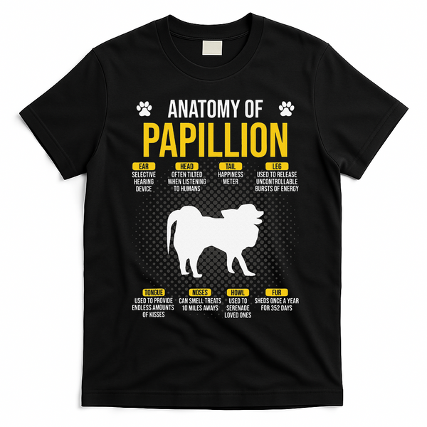 Anatomy Of Papillion Dog Lover T-Shirt - Black