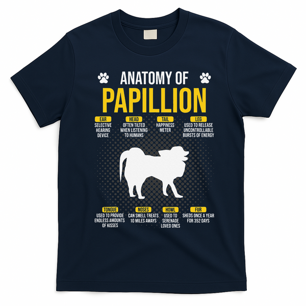 Anatomy Of Papillion Dog Lover T-Shirt - Navy Blue