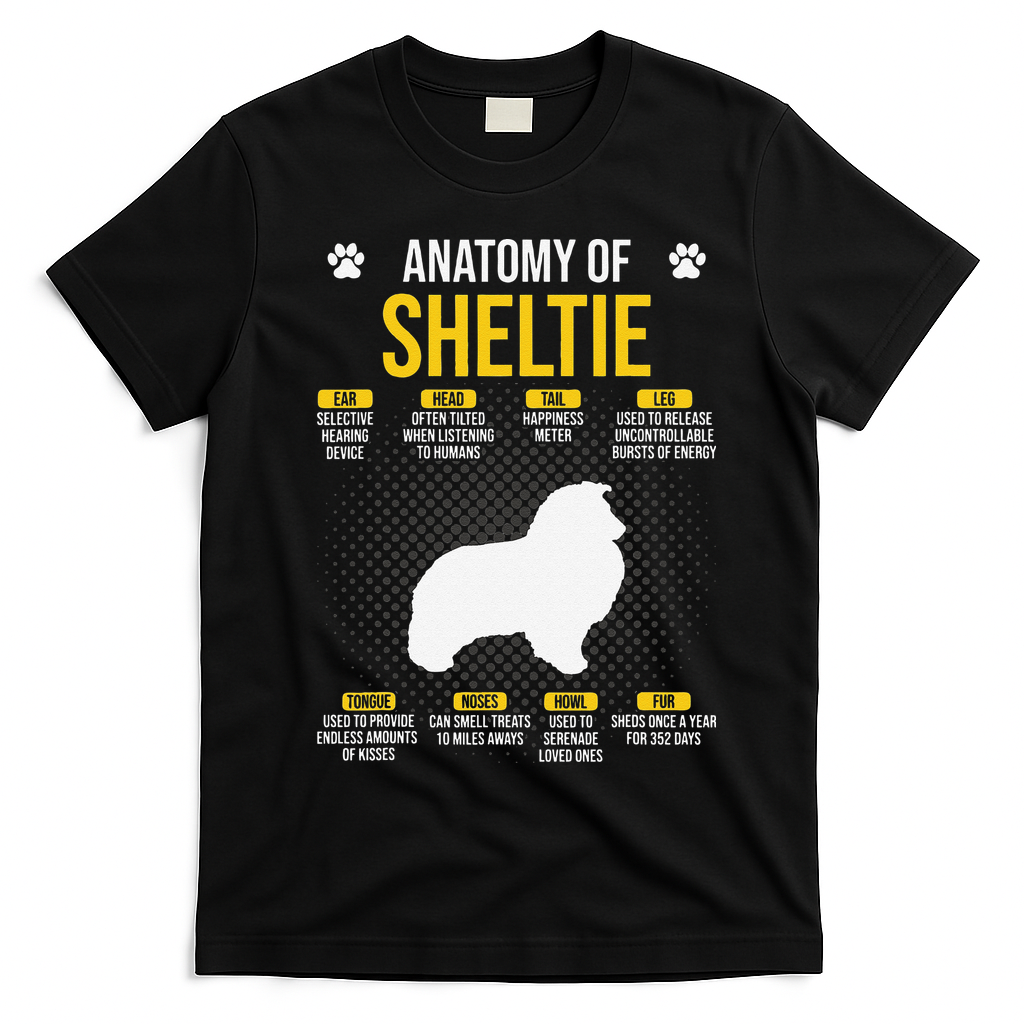 Anatomy Of Sheltie Dog Lover T-Shirt - Black