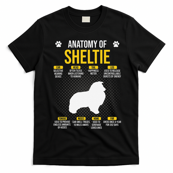 Anatomy Of Sheltie Dog Lover T-Shirt - Black