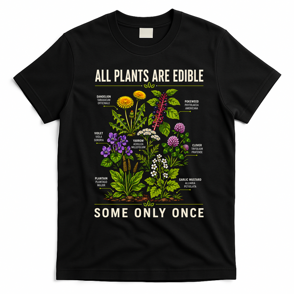 All Plants Are Edible Nature Lover's Botanical Guide T-Shirt - Black