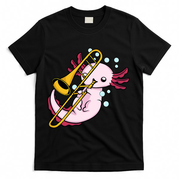 Axolotl Playing Trombone  Marching Band Trombone T-Shirt - Black