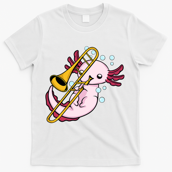 Axolotl Playing Trombone  Marching Band Trombone T-Shirt - White