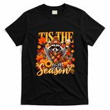 Autumn Raccoon Funny Tis The Season Fall Pumpkin T-Shirt - Black