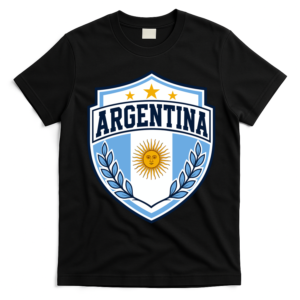Argentina Soccer Crest Sun Stars For Fans T-Shirt - Black