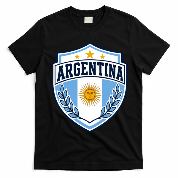 Argentina Soccer Crest Sun Stars For Fans T-Shirt - Black