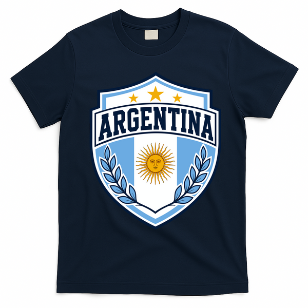 Argentina Soccer Crest Sun Stars For Fans T-Shirt - Navy Blue