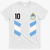 Argentina Soccer Team Jersey 10 Flag Elblem T-Shirt - White