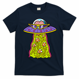 Alien UFO Funky Mushrooms Sci-Fi Fans T-Shirt - Navy Blue