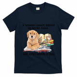 A Woman Cannot Survive On Books Alone She Also Needs A Dog T-Shirt - Navy Blue