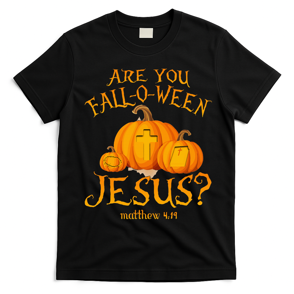Are You Fall O Ween Jesus Christian Halloween Pumpkin T-Shirt - Black