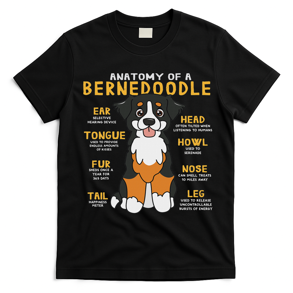 Bernedoodle Anatomy Funny Dog Mom Dad Cute Gift T-Shirt - Black