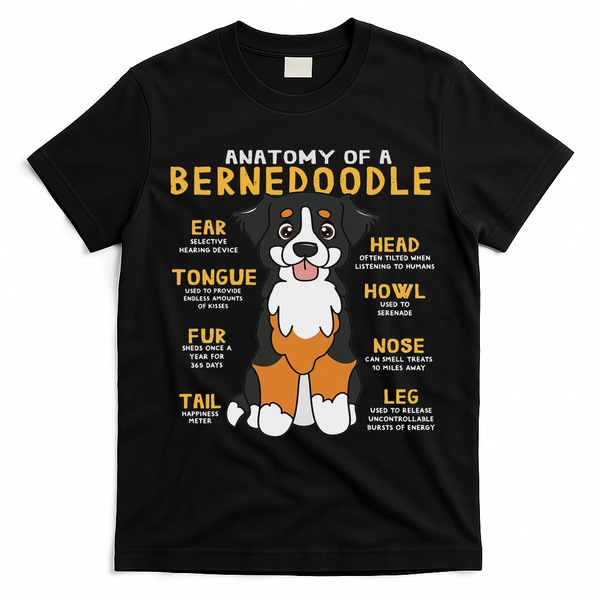 Bernedoodle Anatomy Funny Dog Mom Dad Cute Gift T-Shirt - Black