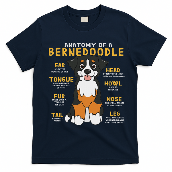 Bernedoodle Anatomy Funny Dog Mom Dad Cute Gift T-Shirt - Navy Blue