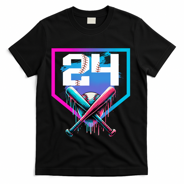 Baseball Birthday Boy Drip 24th Player 24 Years Old Boy  T-Shirt - Black