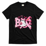 Boo Breast Cancer Awareness Ghost Witch Pink Ribbon T-Shirt - Black