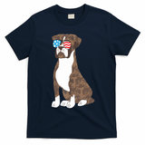 Brindle Boxer Dog Lovers July 4th Patriotic USA Sunglasses T-Shirt - Navy Blue