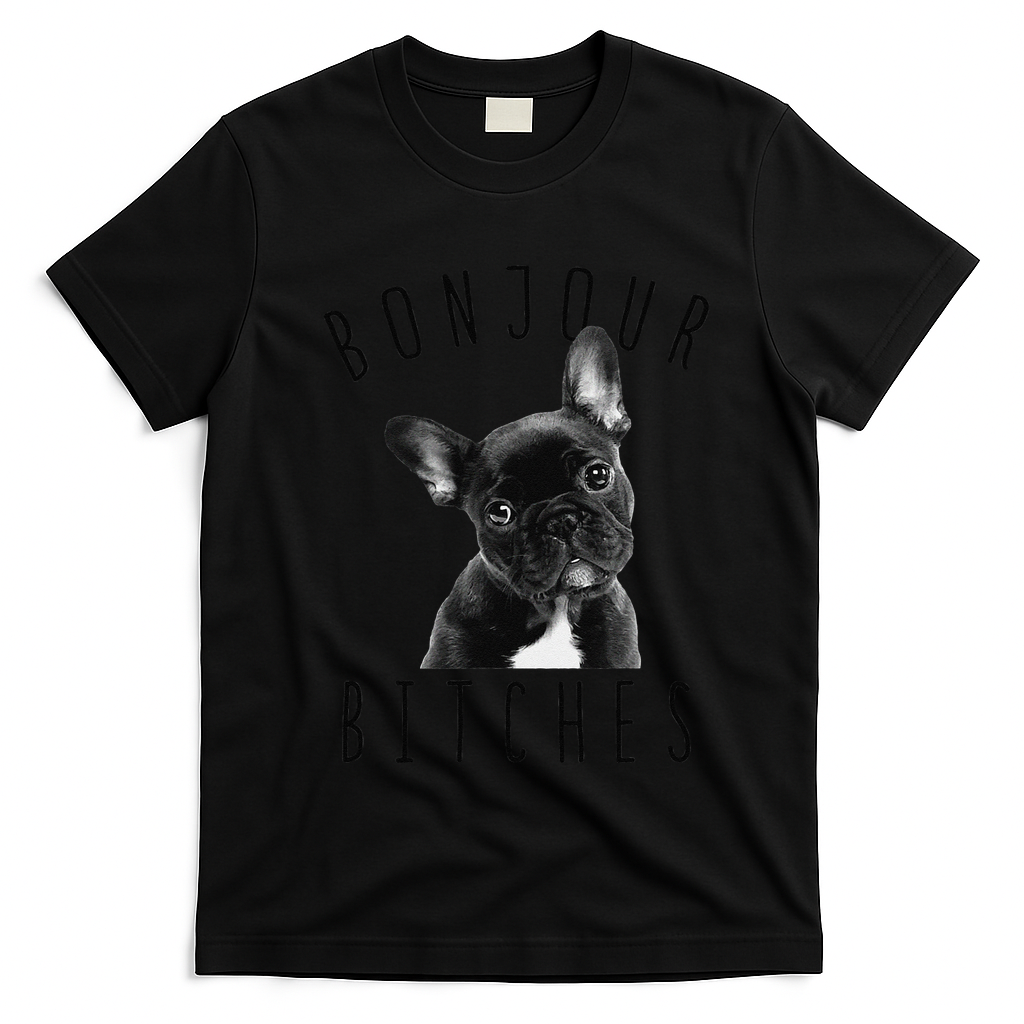 Bonjour Bitches Funny French Bulldog Dog Lover Gift T-Shirt - Black