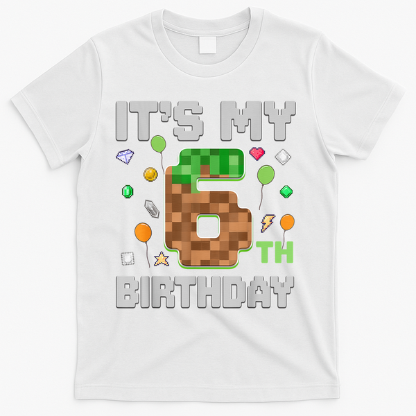 Birthday Boy It'S My 6th Birthday Gamer Pixel Number T-Shirt - White