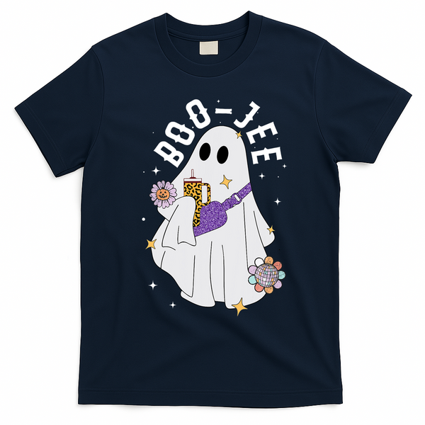 Boujee Boo Jee Spooky Season Cute Ghost Halloween Costume T-Shirt - Navy Blue