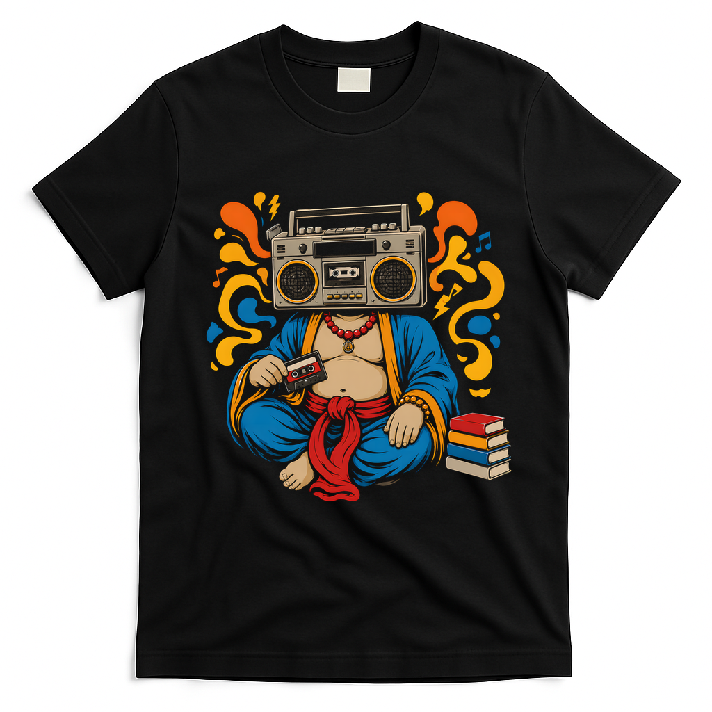 Buddha Boombox Retro Music Vibes T-Shirt - Black
