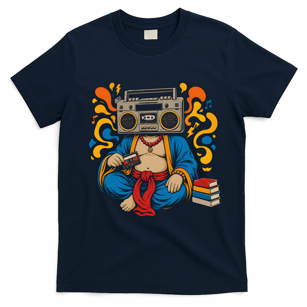 Buddha Boombox Retro Music Vibes T-Shirt - Navy Blue