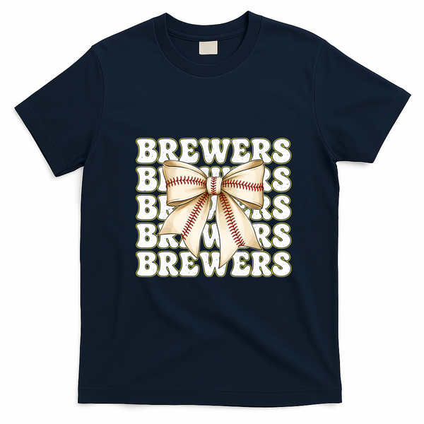 Brewers Bow Tie Sports Fan Retro Game Day T-Shirt - Navy Blue