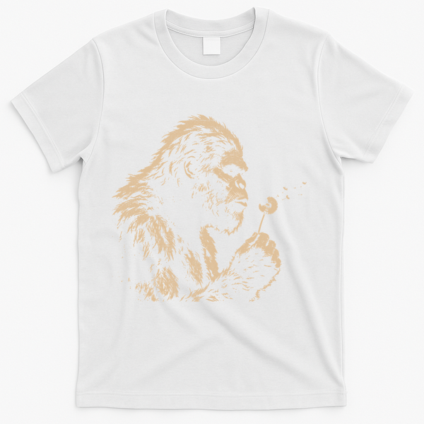 Bigfoot Blowing Wishes Funny Sasquatch Dandelion T-Shirt - White