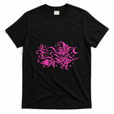 Breast Cancer Awareness Witch On Broom Halloween Pink Ribbon T-Shirt - Black