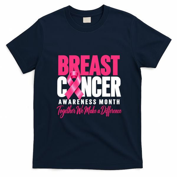 Breast Cancer Awareness Month Together We Make A Difference T-Shirt - Navy Blue
