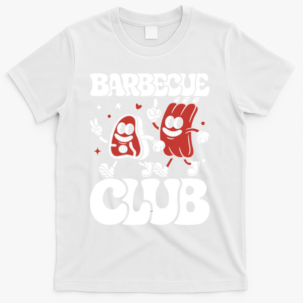 Barbecue Club Funny Cartoon Meat Lovers Retro T-Shirt - White