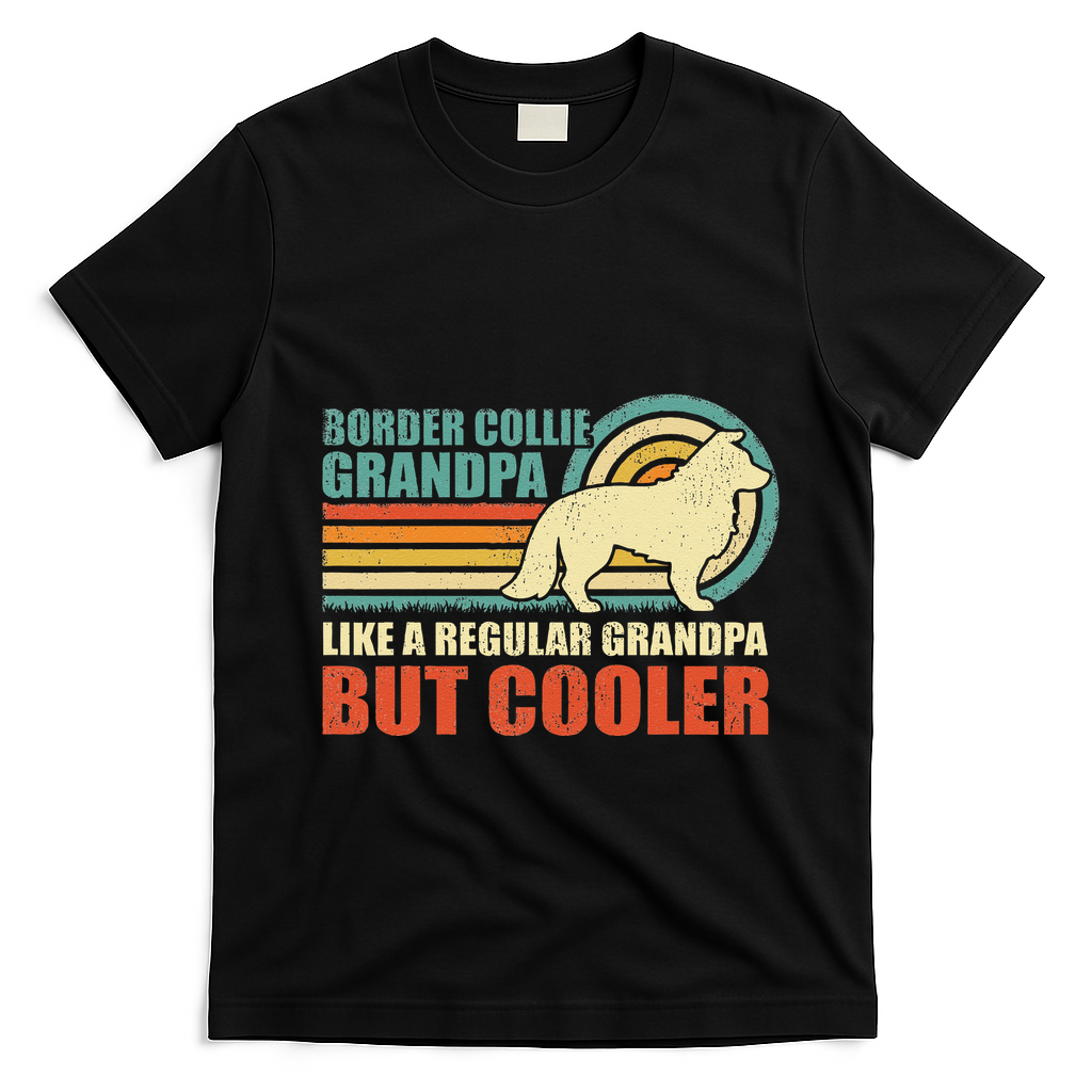 Border Collie Grandpa Vintage Border Collie Dog Fathers Day T-Shirt - Black