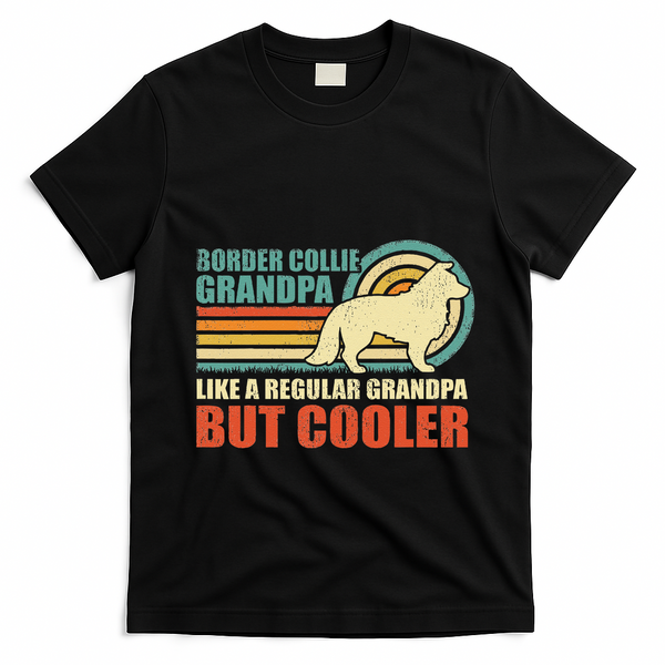 Border Collie Grandpa Vintage Border Collie Dog Fathers Day T-Shirt - Black