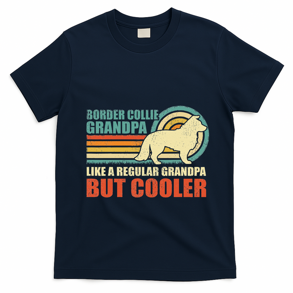 Border Collie Grandpa Vintage Border Collie Dog Fathers Day T-Shirt - Navy Blue