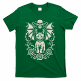 Black Cat Goth Kitten Halloween Skulls Rose Mom Dad T-Shirt - Green